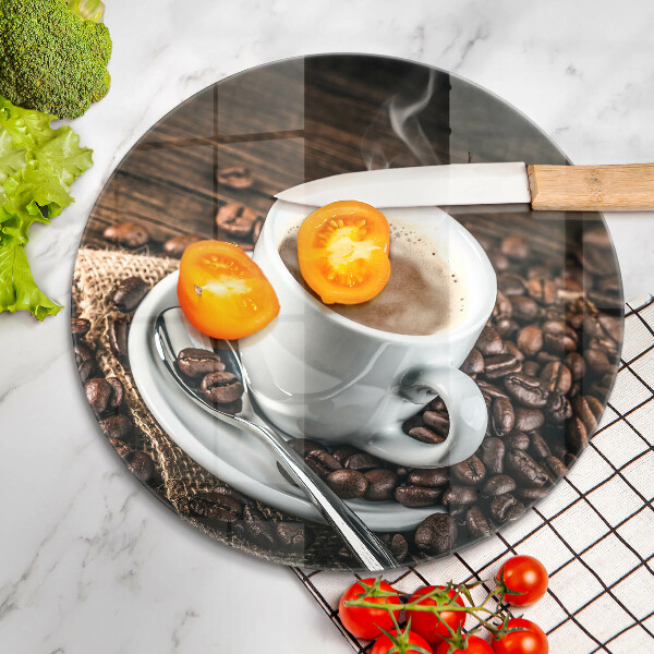 Kuchynská doska veľká zo skla Šálka a kávové zrná