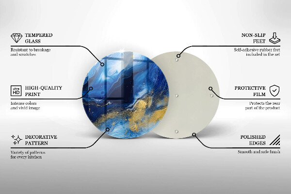 Kuchynská doska veľká zo skla Modrý mramor a zlato