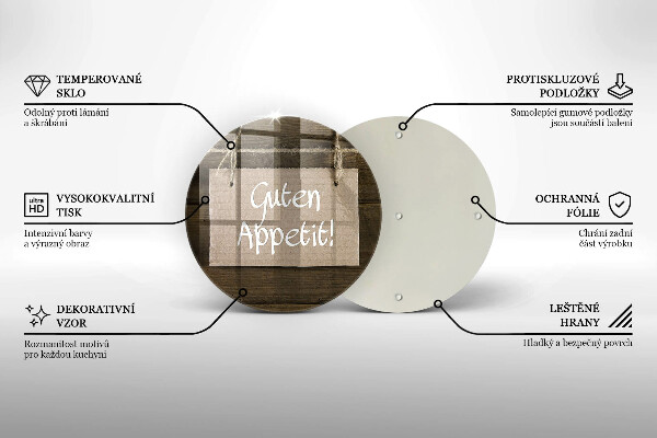 Kuchynská doska zo skla Nápis Guten Apetit na doskách