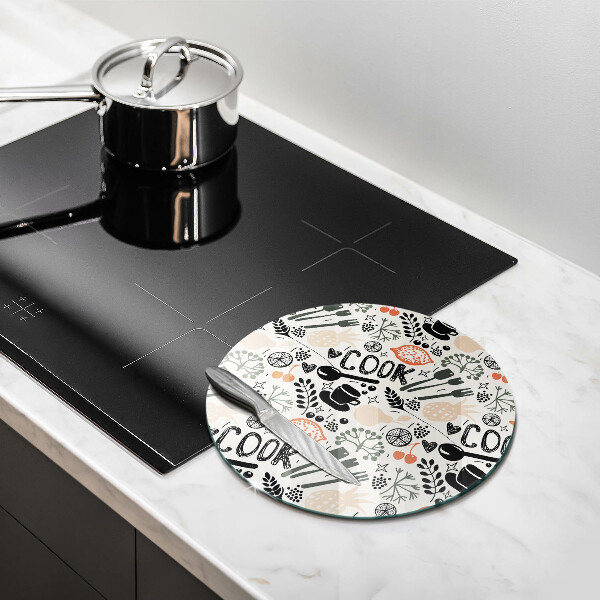 Kuchynská doska zo skla Kreslený kuchynský motív