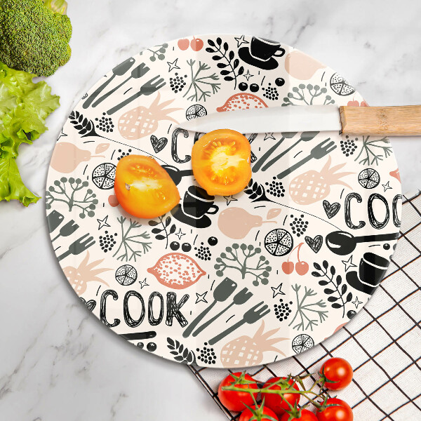 Kuchynská doska zo skla Kreslený kuchynský motív