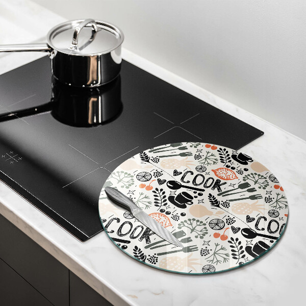 Kuchynská doska zo skla Kreslený kuchynský motív