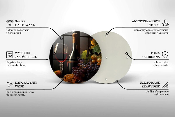 Kuchynská doska zo skla Pohár vína a hrozna