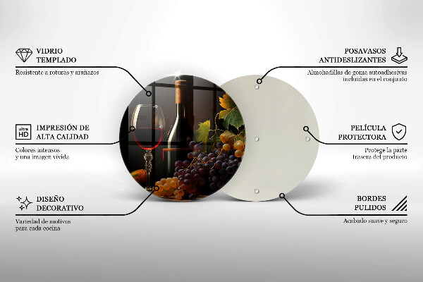 Kuchynská doska zo skla Pohár vína a hrozna