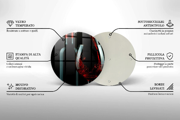 Kuchynská doska veľká zo skla Fľaša vína a pohár