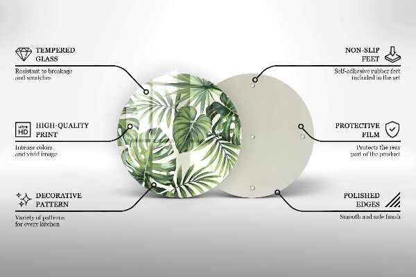 Kuchynská doska veľká zo skla Ilustrácia listov Monstera