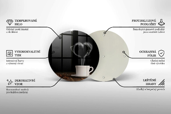 Kuchynská doska zo skla Srdce šálky kávy