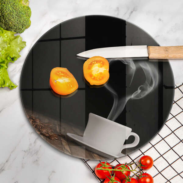 Kuchynská doska zo skla Srdce šálky kávy