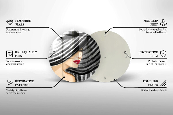 Kuchynská doska zo skla Žena v klobúku