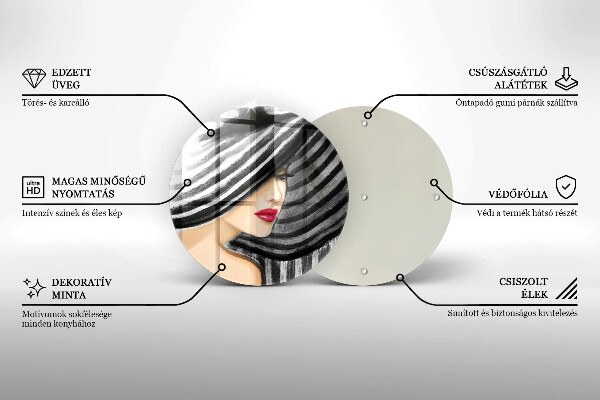 Kuchynská doska zo skla Žena v klobúku