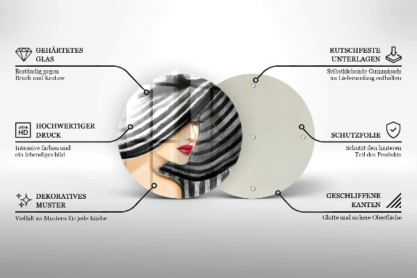 Kuchynská doska zo skla Žena v klobúku