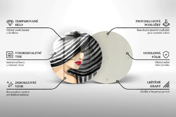 Kuchynská doska zo skla Žena v klobúku