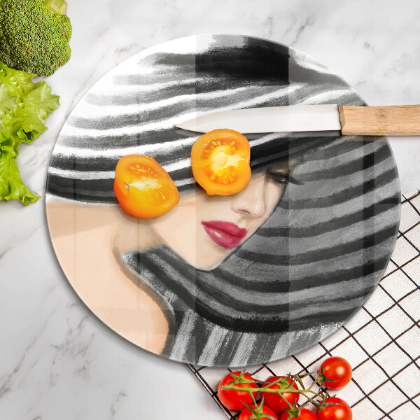 Kuchynská doska zo skla Žena v klobúku