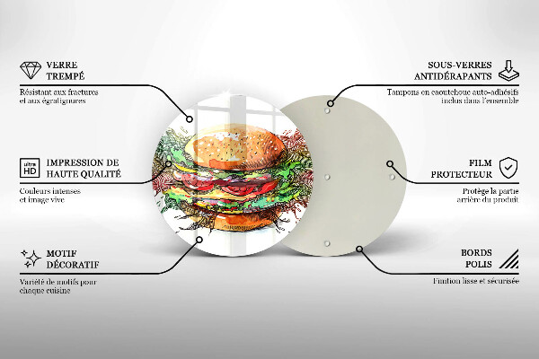 Kuchynská doska zo skla Kresba hamburgera