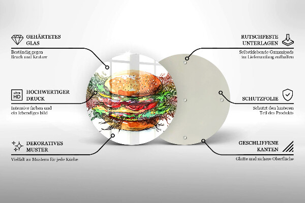 Kuchynská doska zo skla Kresba hamburgera