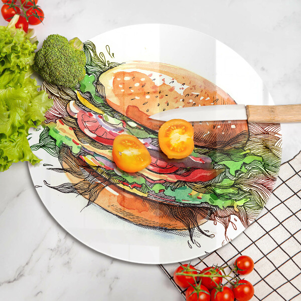 Kuchynská doska zo skla Kresba hamburgera