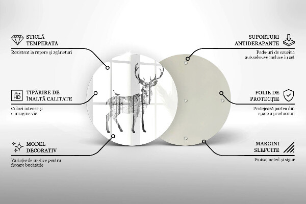 Kuchynská doska zo skla Jeleň a les ilustrácie