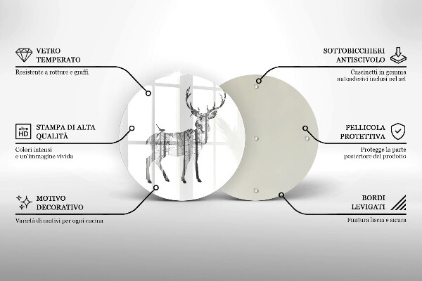 Kuchynská doska zo skla Jeleň a les ilustrácie