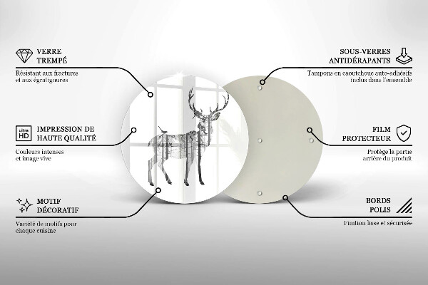 Kuchynská doska zo skla Jeleň a les ilustrácie