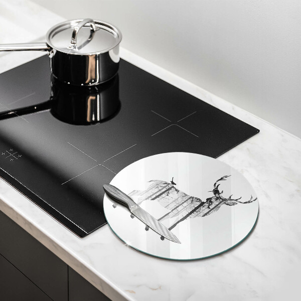 Kuchynská doska zo skla Jeleň a les ilustrácie