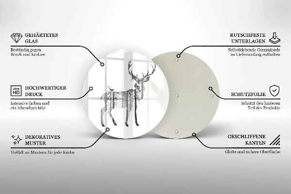 Kuchynská doska zo skla Jeleň a les ilustrácie