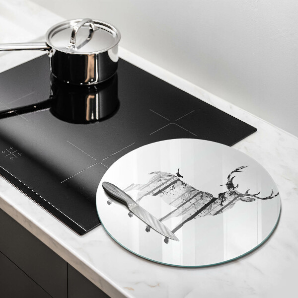 Kuchynská doska zo skla Jeleň a les ilustrácie