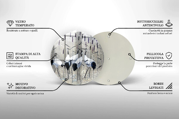 Kuchynská doska veľká zo skla Japonské žeriavy