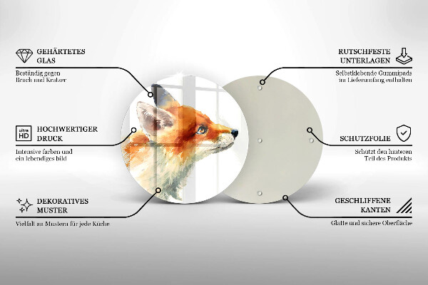 Kuchynská doska veľká zo skla Maľovaná líška