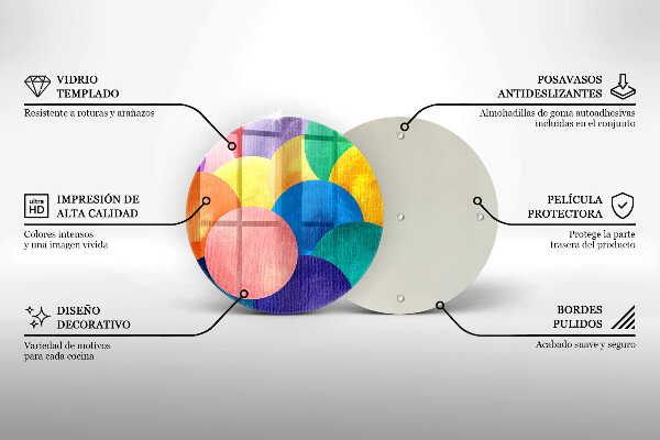 Kuchynská doska veľká zo skla Farebné kruhy