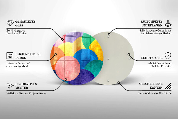 Kuchynská doska veľká zo skla Farebné kruhy