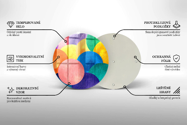 Kuchynská doska veľká zo skla Farebné kruhy