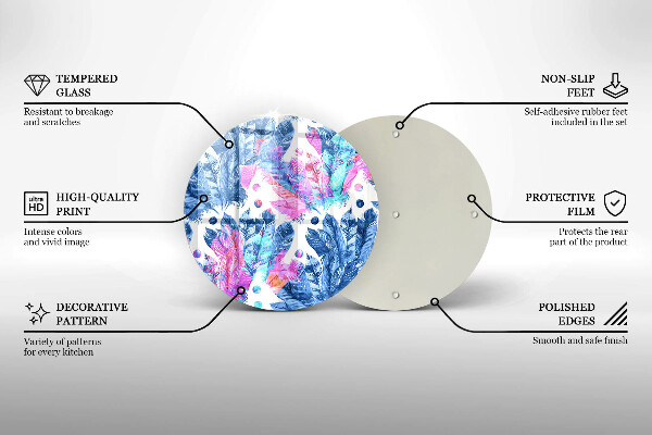 Kuchynská doska veľká zo skla Perie boho ilustrácie