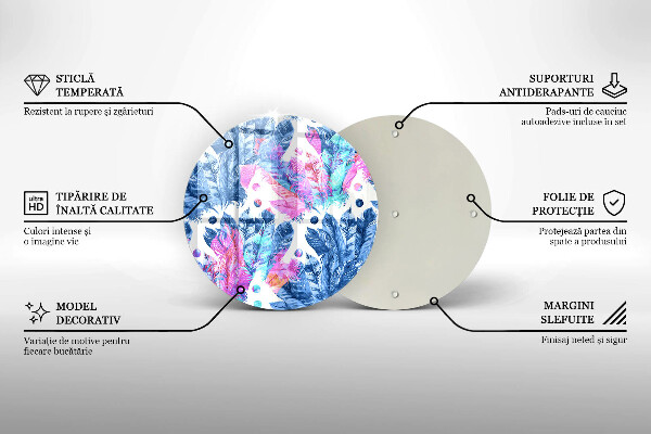 Kuchynská doska veľká zo skla Perie boho ilustrácie