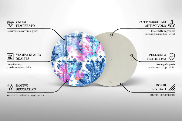 Kuchynská doska veľká zo skla Perie boho ilustrácie