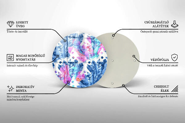 Kuchynská doska veľká zo skla Perie boho ilustrácie