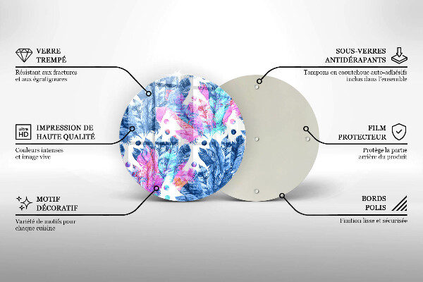 Kuchynská doska veľká zo skla Perie boho ilustrácie