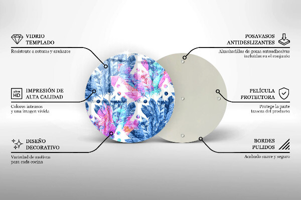 Kuchynská doska veľká zo skla Perie boho ilustrácie