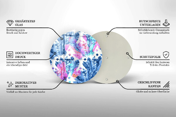 Kuchynská doska veľká zo skla Perie boho ilustrácie