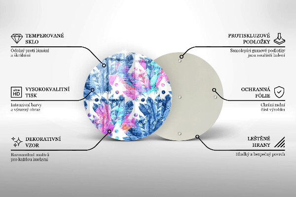 Kuchynská doska veľká zo skla Perie boho ilustrácie