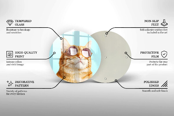 Kuchynská doska veľká zo skla Červená mačka s okuliarmi