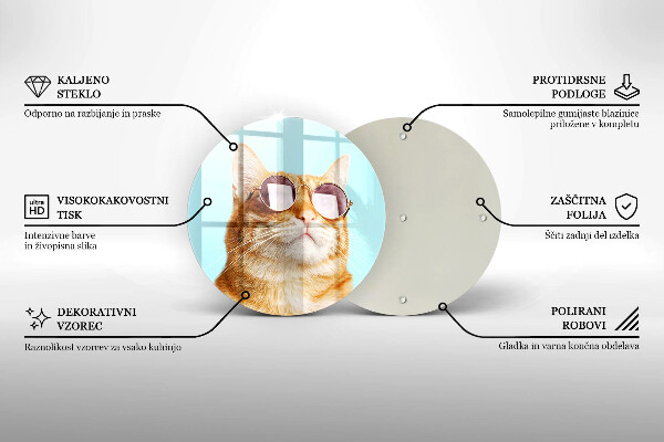 Kuchynská doska veľká zo skla Červená mačka s okuliarmi
