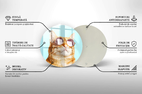 Kuchynská doska veľká zo skla Červená mačka s okuliarmi