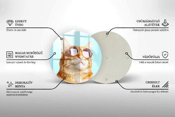 Kuchynská doska veľká zo skla Červená mačka s okuliarmi