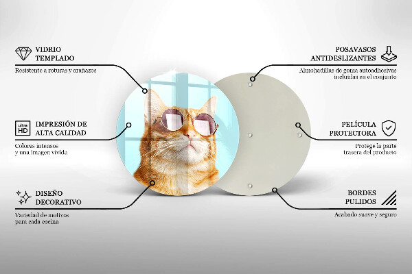 Kuchynská doska veľká zo skla Červená mačka s okuliarmi