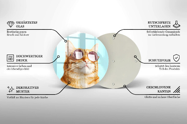 Kuchynská doska veľká zo skla Červená mačka s okuliarmi