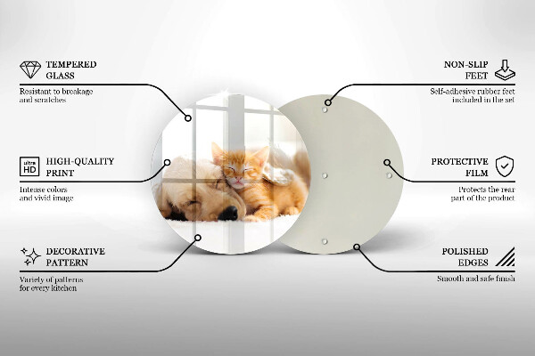 Kuchynská doska veľká zo skla Zvieratá pes a mačka