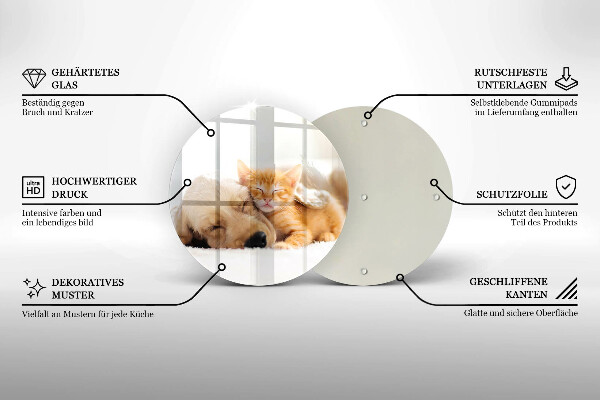 Kuchynská doska veľká zo skla Zvieratá pes a mačka