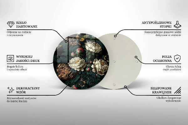 Kuchynská doska veľká zo skla Vintage kvety pivonky