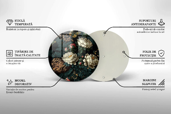 Kuchynská doska veľká zo skla Vintage kvety pivonky