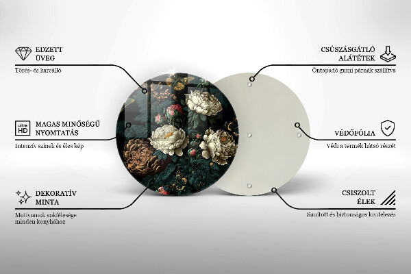 Kuchynská doska veľká zo skla Vintage kvety pivonky